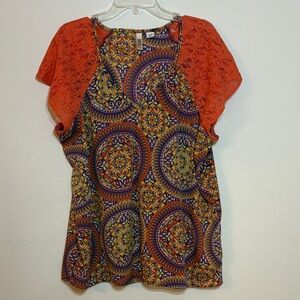 Route 66 Orange and Purple Patterned Blouse